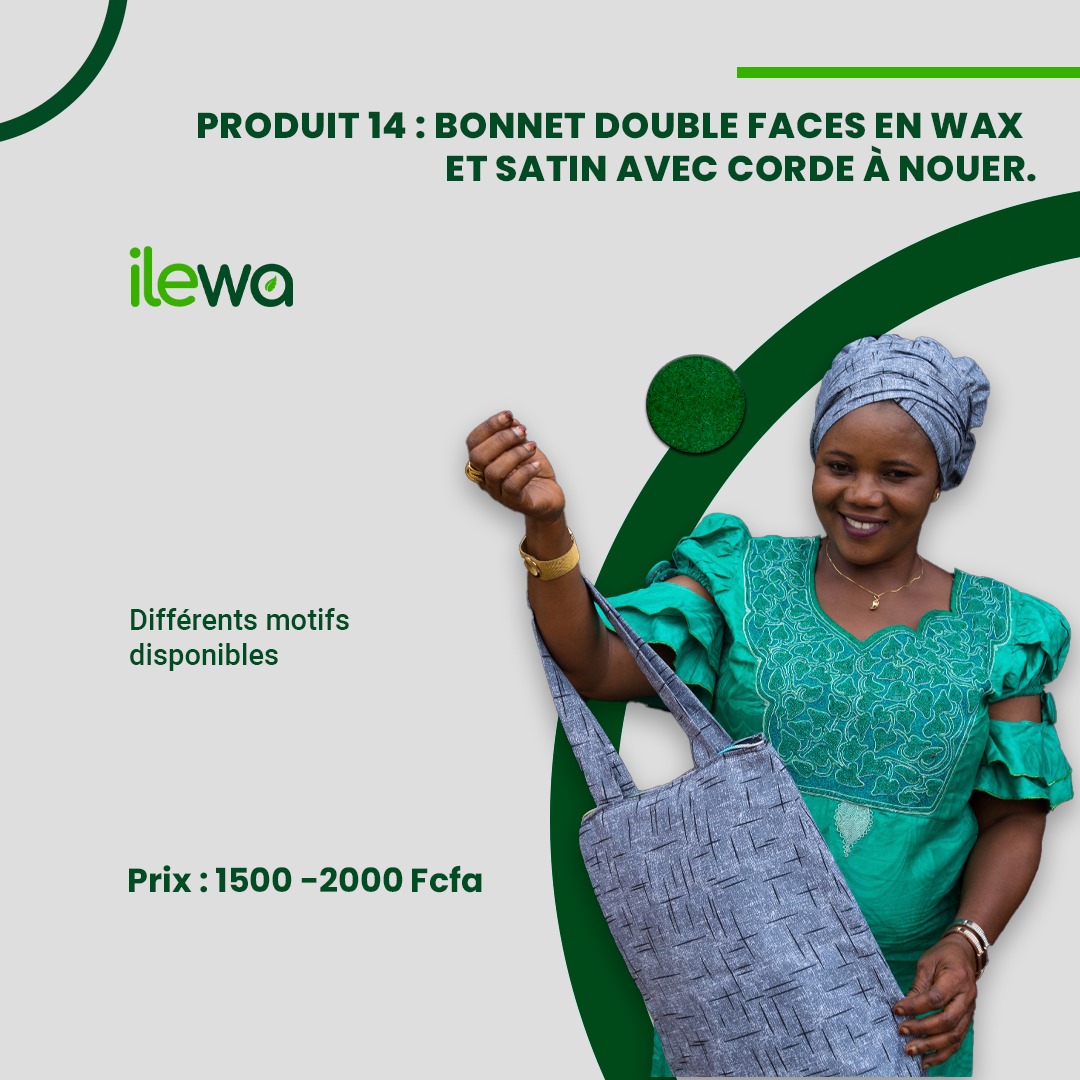 BONNET DOUBLE FACES EN WAX ET SATIN AVEC CORDE À NOUER.